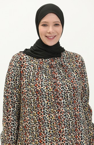 Kadın Buyuk Beden Boydan Spor Tesettur Elbise Uzun Kollu 8408 2 Turuncu