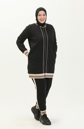 Plus Size Three-Piece Tracksuit 6000-11 Black Beige 6000-11