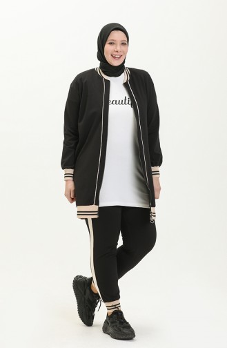 Plus Size Three-Piece Tracksuit 6000-11 Black Beige 6000-11