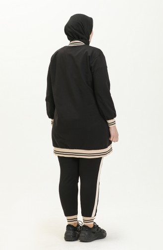 Plus Size Three-Piece Tracksuit 6000-11 Black Beige 6000-11