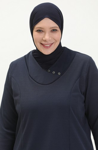Kadın Büyük Beden Petek Kumaş Jakar Anne Elbisesi 4756 Lacivert