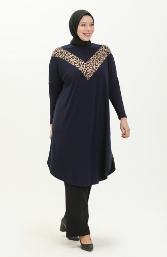 Navy Blue Tuniek 7124.Lacivert Leopar