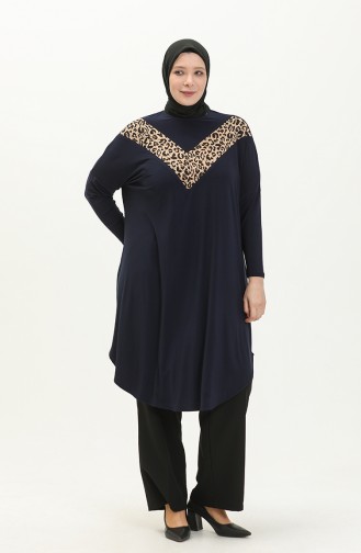 Navy Blue Tuniek 7124.Lacivert Leopar