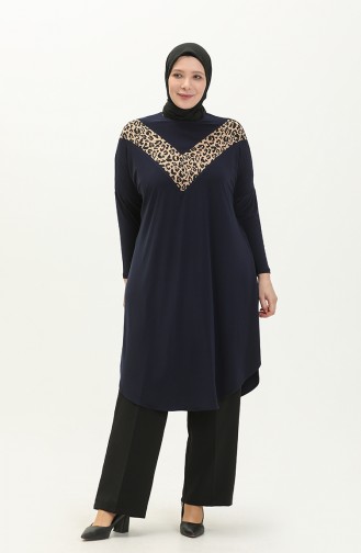 Navy Blue Tuniek 7124.Lacivert Leopar