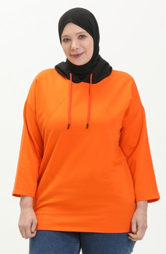 Büyük Beden Kapüşonlu Sweatshirt 6021-01 Oranj