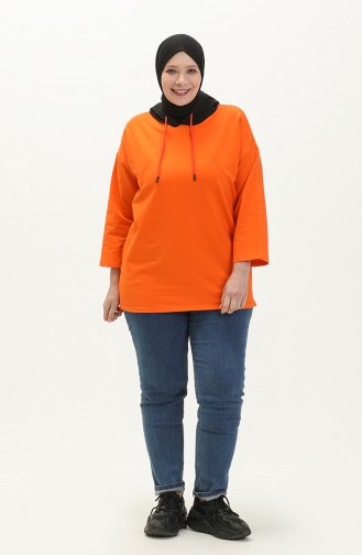 Büyük Beden Kapüşonlu Sweatshirt 6021-01 Oranj