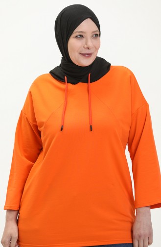 Büyük Beden Kapüşonlu Sweatshirt 6021-01 Oranj