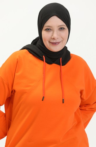 Büyük Beden Kapüşonlu Sweatshirt 6021-01 Oranj