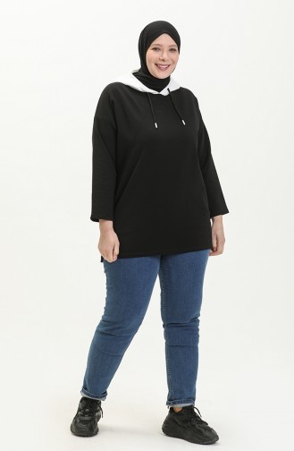 Sweat-shirt à Capuche Grande Taille 6021-02 Noir 6021-02