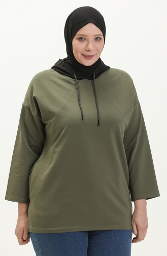 Sweat-shirt à Capuche Grande Taille 6021-03 Khaki 6021-03