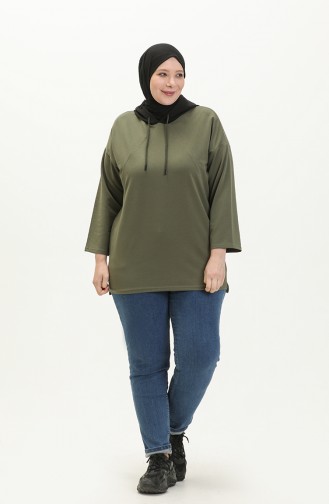 Sweat-shirt à Capuche Grande Taille 6021-03 Khaki 6021-03