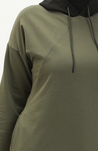 Sweat-shirt à Capuche Grande Taille 6021-03 Khaki 6021-03