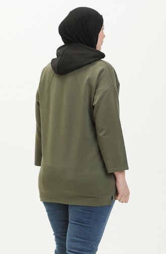 Sweat-shirt à Capuche Grande Taille 6021-03 Khaki 6021-03