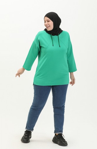 سويت شيرت بقبعة مقاس كبير  6021-04 أخضر 6021-04