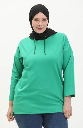 سويت شيرت بقبعة مقاس كبير  6021-04 أخضر 6021-04