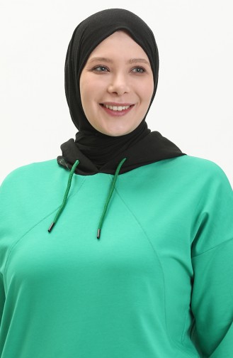سويت شيرت بقبعة مقاس كبير  6021-04 أخضر 6021-04
