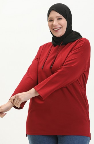 Büyük Beden Kapüşonlu Sweatshirt 6021-05 Bordo