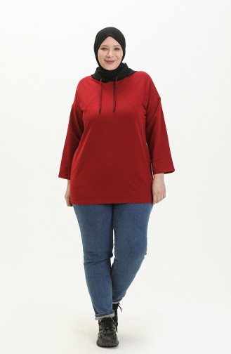 Büyük Beden Kapüşonlu Sweatshirt 6021-05 Bordo