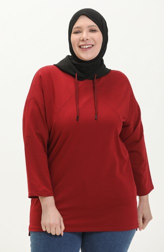 Große Größe Sweatshirt mit Kapuze 6021-05 Weinrot 6021-05