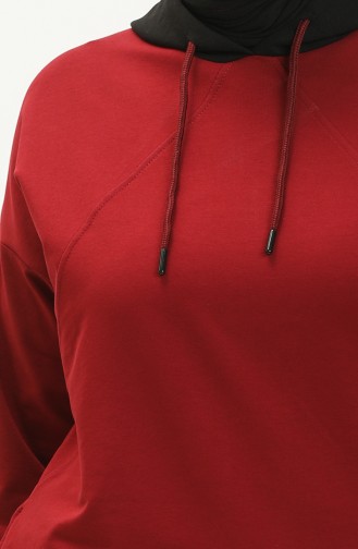 Büyük Beden Kapüşonlu Sweatshirt 6021-05 Bordo