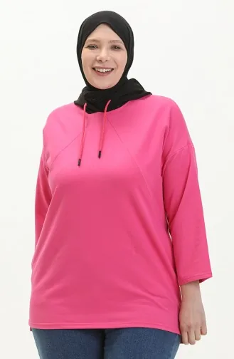 سويت شيرت بقبعة مقاس كبير  6021-07 فوشي 6021-07