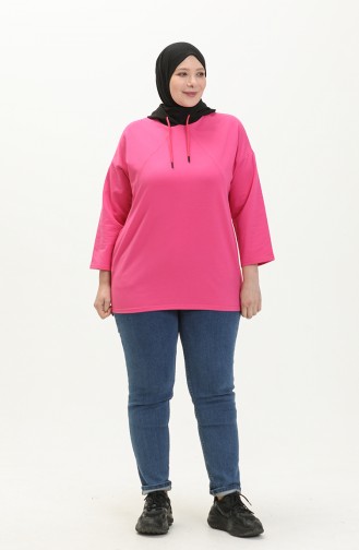 Plus Size Hoodie Sweatshirt 6021-07 Fuchsia 6021-07