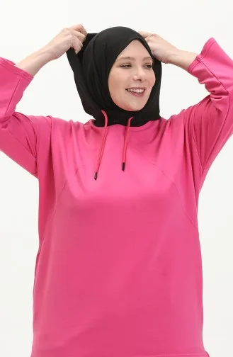 سويت شيرت بقبعة مقاس كبير 6021-07 فوشي 6021-07