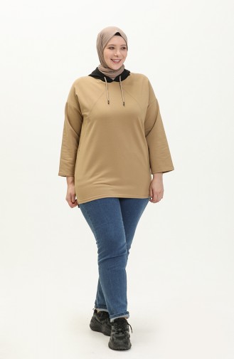 Plus Size Hoodie Sweatshirt 6021-08 Dark Beige 6021-08