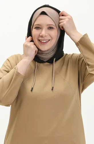 سويت شيرت بقبعة مقاس كبير  6021-08 بيج غامق 6021-08