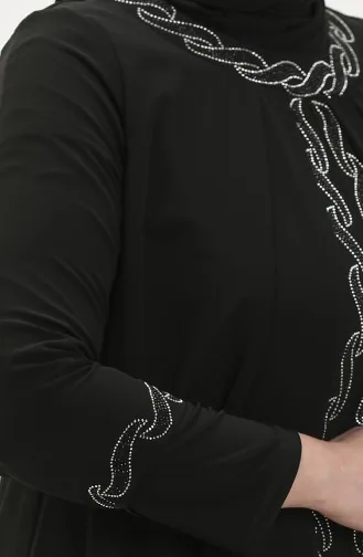 Große Größe Stein-bedrucktes Abendkleid 6070-01 Schwarz 6070-01