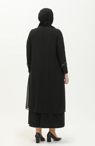 Große Größe Stein-bedrucktes Abendkleid 6070-01 Schwarz 6070-01