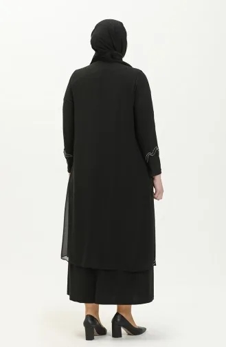 Große Größe Stein-bedrucktes Abendkleid 6070-01 Schwarz 6070-01
