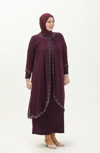 Große Größe Stein-bedrucktes Abendkleid 6070-02 Rotviolett 6070-02