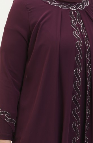 Große Größe Stein-bedrucktes Abendkleid 6070-02 Rotviolett 6070-02