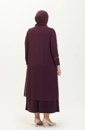Große Größe Stein-bedrucktes Abendkleid 6070-02 Rotviolett 6070-02