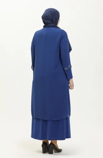 Große Größe Stein-bedrucktes Abendkleid 6070-03 Sax 6070-03