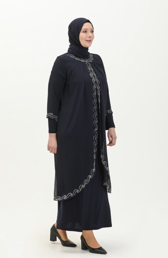 Navy Blue İslamitische Avondjurk 6070-04