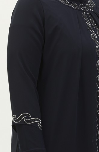 Navy Blue İslamitische Avondjurk 6070-04