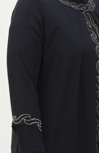 Große Größe Stein-bedrucktes Abendkleid 6070-04 Dunkelblau 6070-04