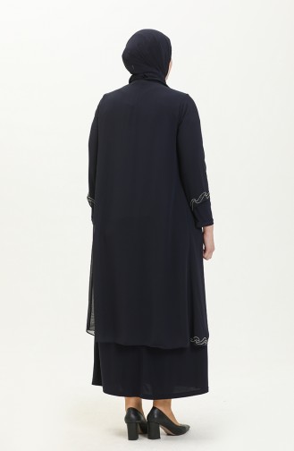 Navy Blue İslamitische Avondjurk 6070-04