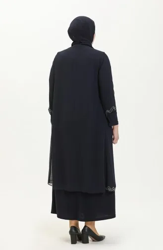 Große Größe Stein-bedrucktes Abendkleid 6070-04 Dunkelblau 6070-04