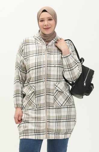 Plus Size Plaid Zippered Tunic 2008-05 Ecru Black 2008-05