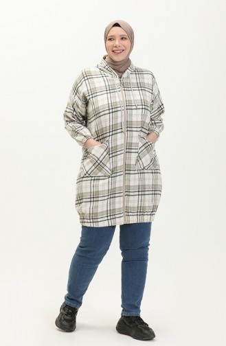 Plus Size Plaid Zippered Tunic 2008-05 Ecru Black 2008-05