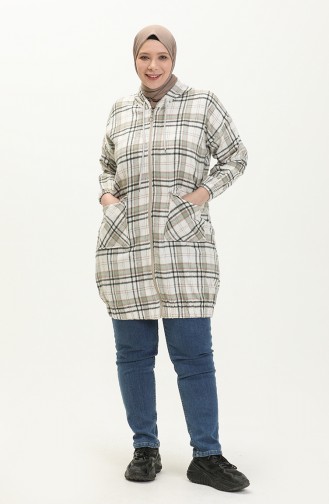 Plus Size Plaid Zippered Tunic 2008-05 Ecru Black 2008-05