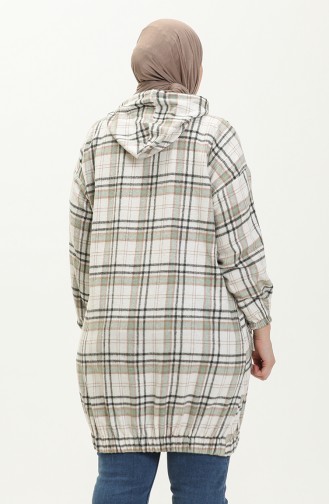 Plus Size Plaid Zippered Tunic 2008-05 Ecru Black 2008-05