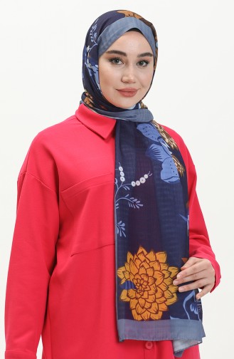 Wild Rose Misto Shawl M2379-03 Navy Blue Mustard 2379-03