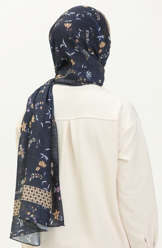 شال بنقش زهور M2380-04 أزرق ملكي 2380-04