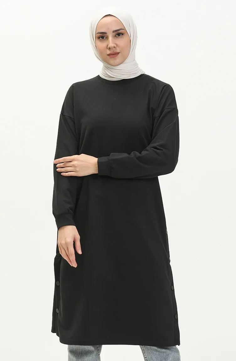 Sweat-shirt à Détails Pression 3028-01 Noir 3028-01