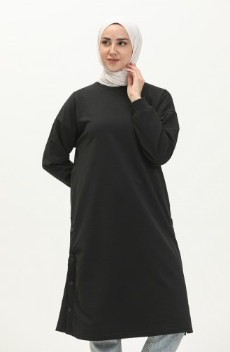 Snap Detailed Sweatshirt 3028-01 Black 3028-01