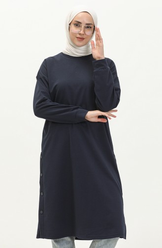 Snap Detailed Sweatshirt 3028-02 Navy Blue 3028-02